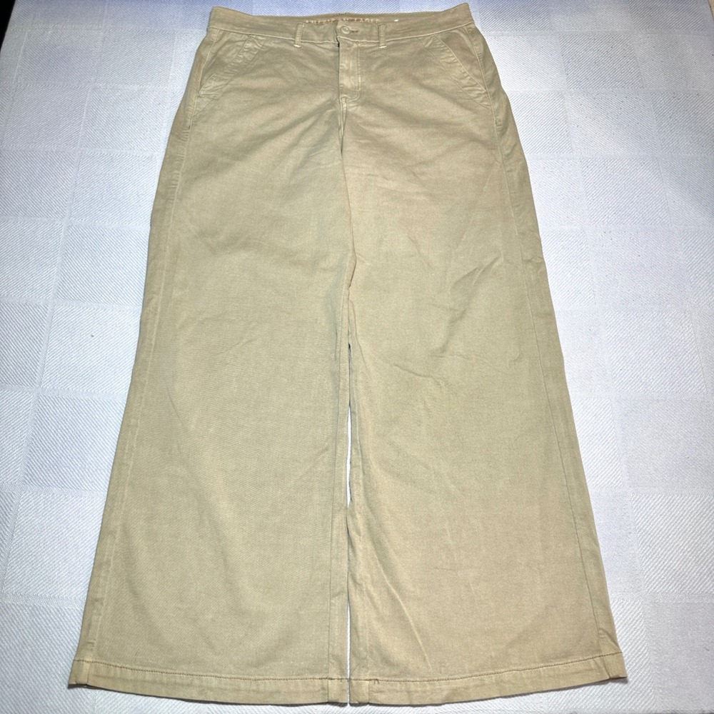 American Eagle Wide Leg Pants Womens 14 Regular Stretch High Rise Khaki Tan